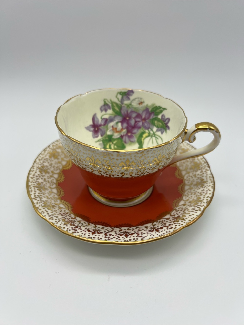 Aynsley Bone China England Orange & Gold Teacup & Saucer